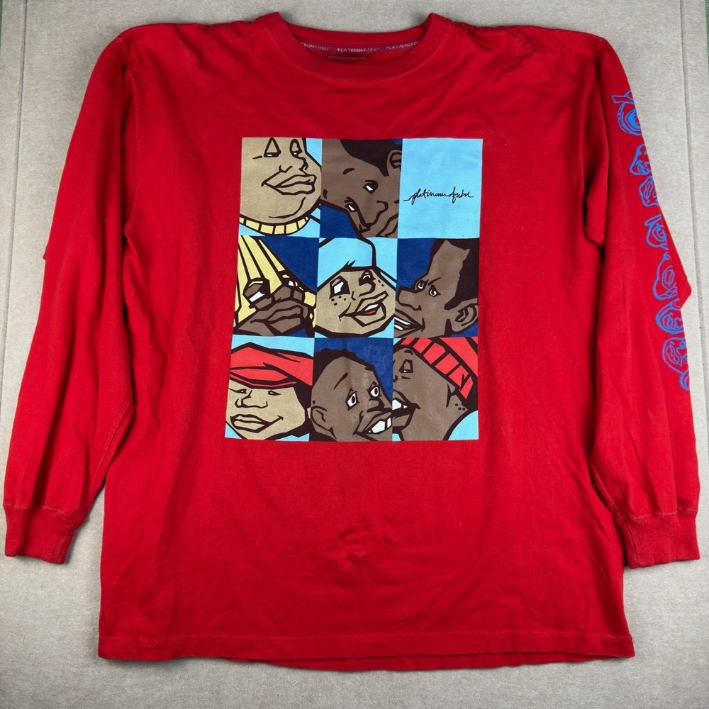 Platinum FUBU Mens XXL Red Long Sleeve Graphic Streetwear Hip Hop Tee Korea Made